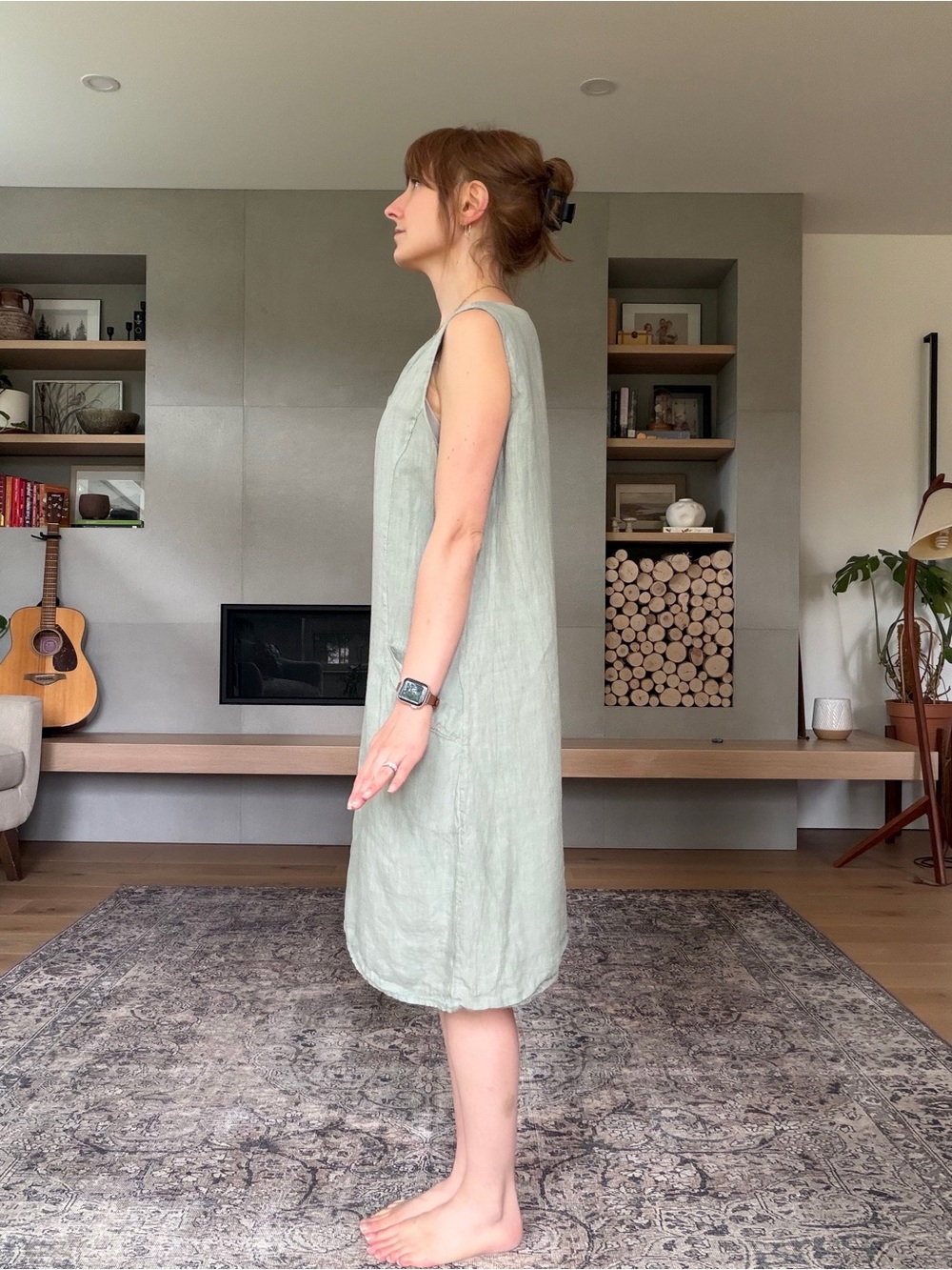 100% linen V-Neck Linen Shift Dress in dusty Sage medium to large - Picture 4 of 12